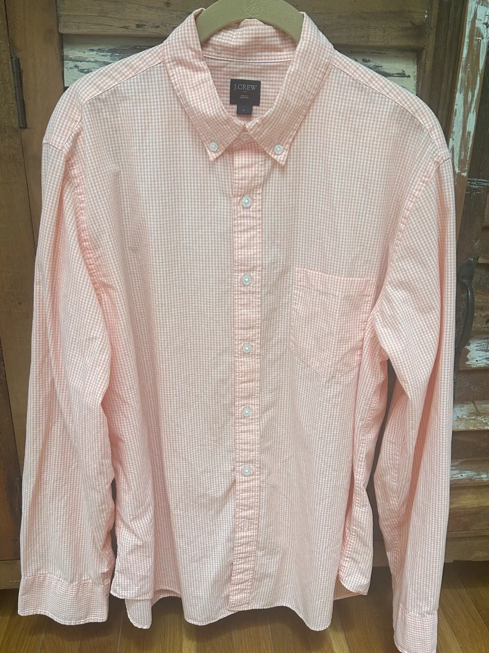 J. Crew Men's Peach Gingham Button-Down Shirt